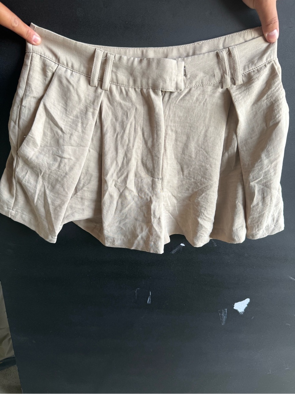 Beige Pleated Mini Skirt